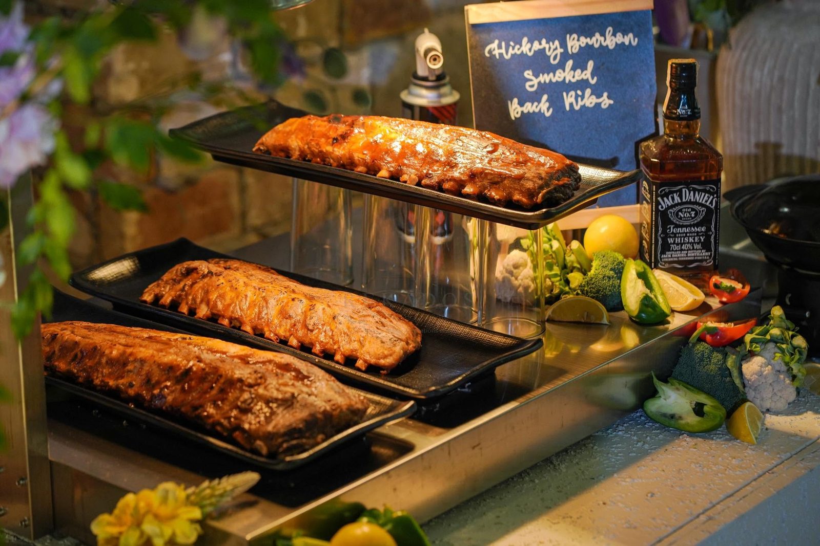 Smoked beef ribs carving station