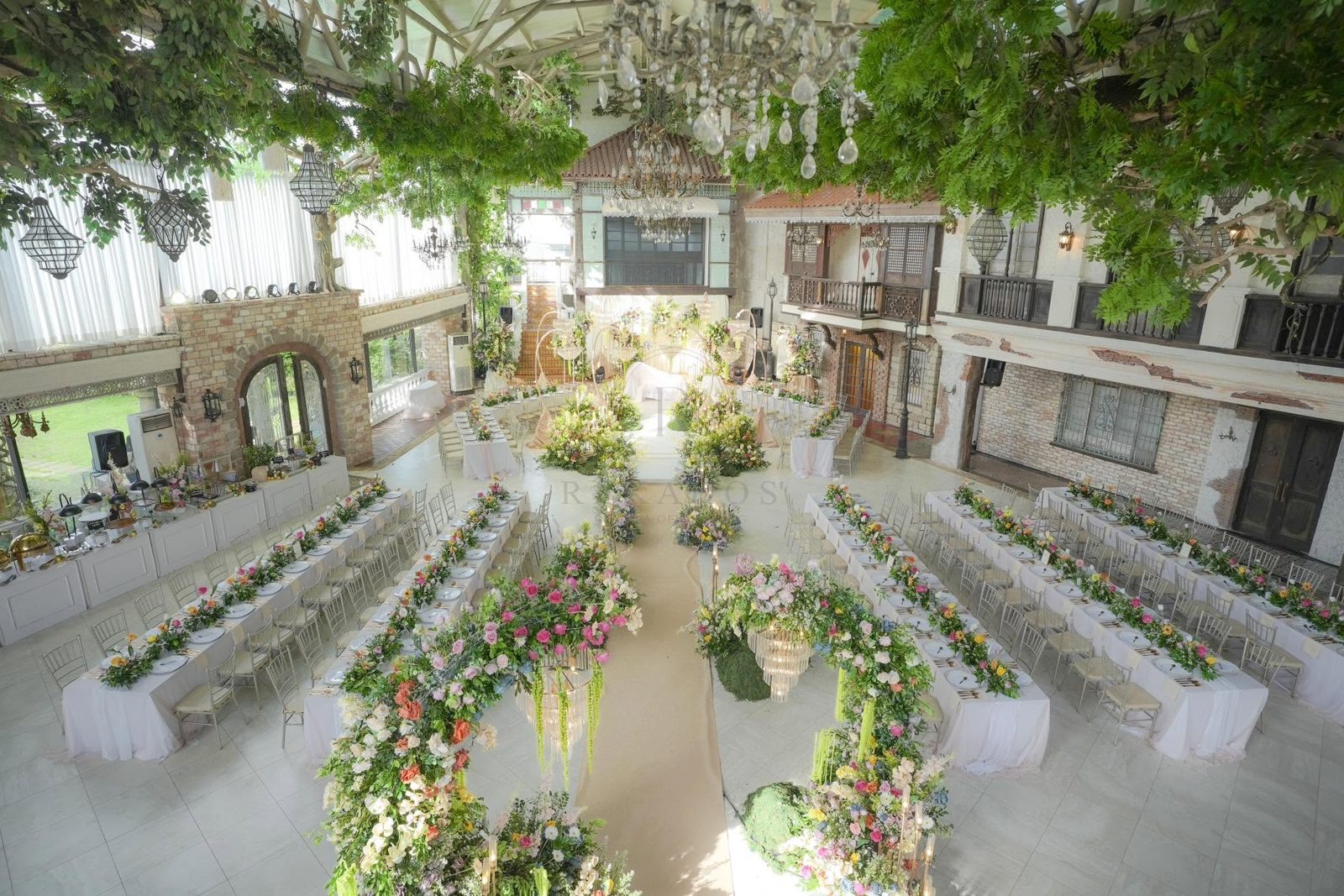 Styled garden reception from above